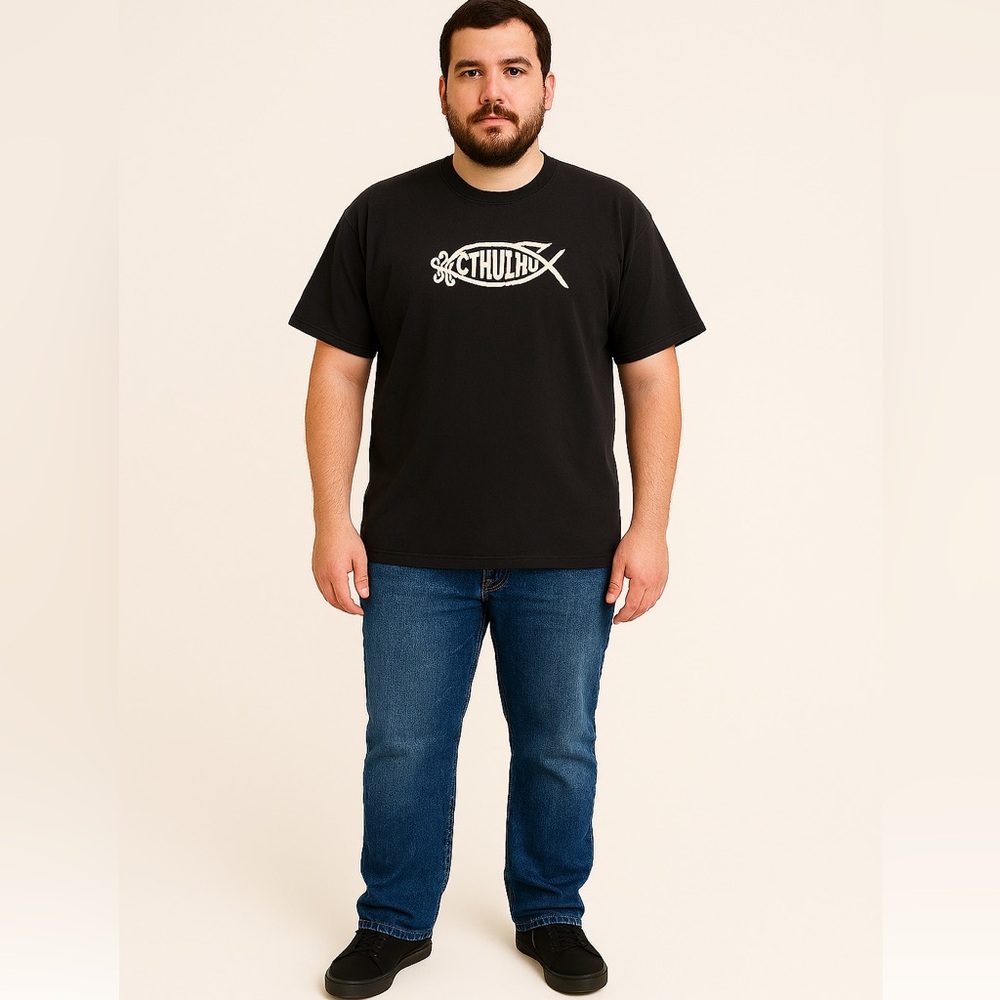 Bayside Heavyweight Cotton Cthulhu Graphic Short Sleeve Tee size XL Made in USA